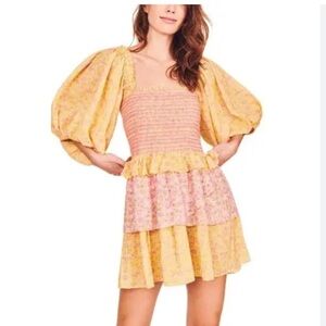 Love Shack Fancy Yellow Orange and Pink Shaw mini dress. Size Small.